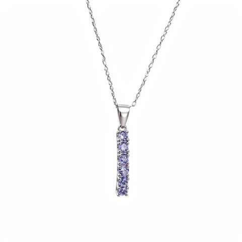 Naszyjnik srebrny z tanzanitami 3 mm – wiszący rząd kamieni