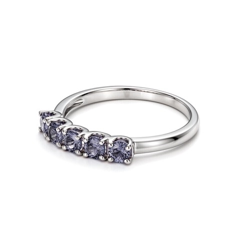 Pierścionek srebrny z tanzanitami 3 mm – rząd kamieni