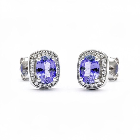 Srebrne kolczyki z tanzanitem 7x5 mm
