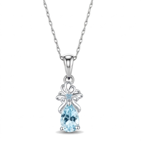 Naszyjnik srebrny z topazami 8×5 mm i 2 mm – Błękitna Elegancja
