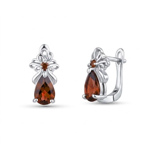 Kolczyki srebrne z granatami 8×5 mm – Głębia Wieczoru