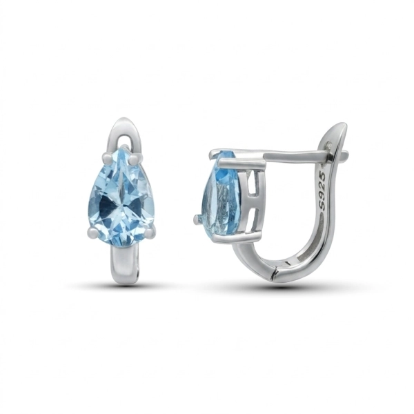 Kolczyki srebrne z topazem 9×6 mm – Topazowa Kropla Blasku