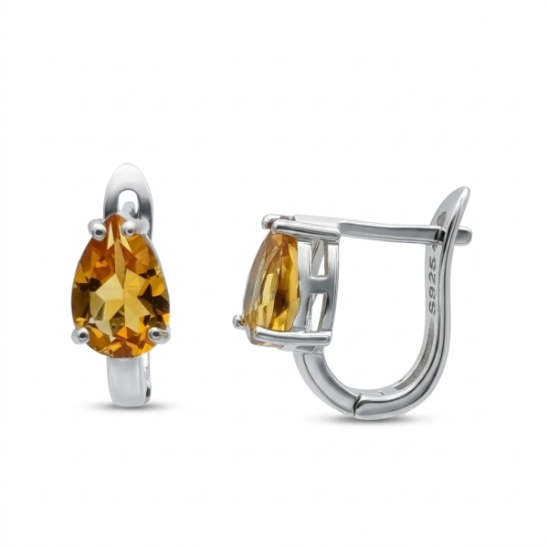 Kolczyki srebrne z cytrynem 9×6 mm – Kropla Złotego Światła