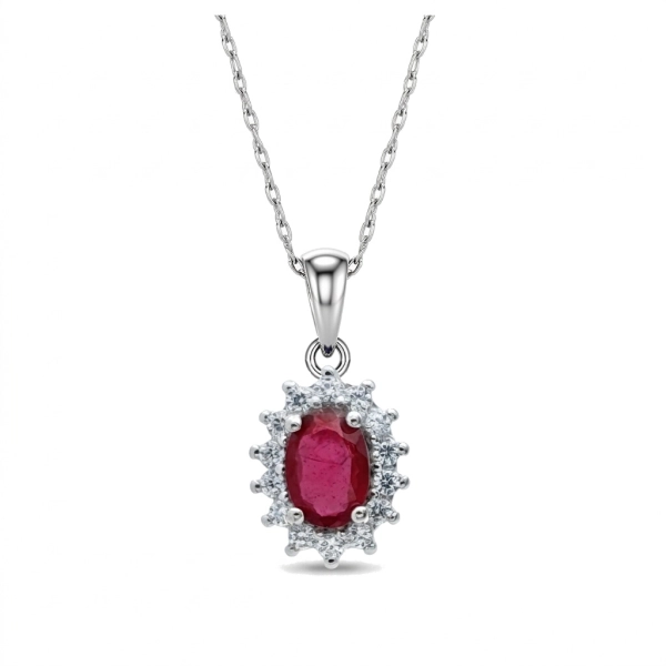 Srebrny naszyjnik z naturalnym rubinem Karminowa Rosa Premium