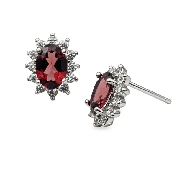 Kolczyki srebrne z naturalnym granatem i cyrkoniami – Garnet Royale