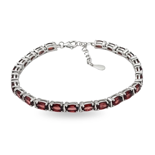Bransoletka tenisowa srebrna z naturalnym granatem – Garnet Line