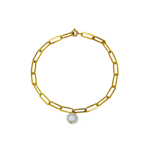 Srebrna pozłacana bransoletka z perłą