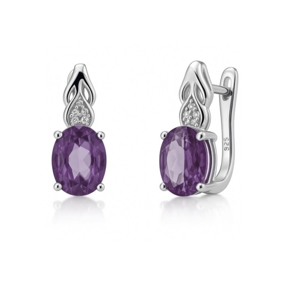 Kolczyki z naturalnym ametystem 9×7 mm